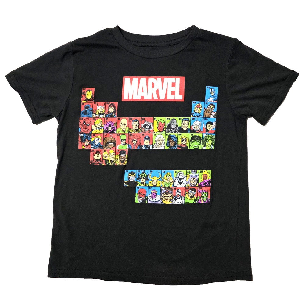 Marvel Periodic Table of Heroes & Villains T-Shirt Youth Small Black Mad Engine